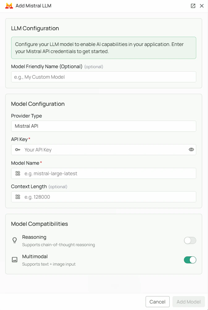 Mistral AI Configuration Interface
