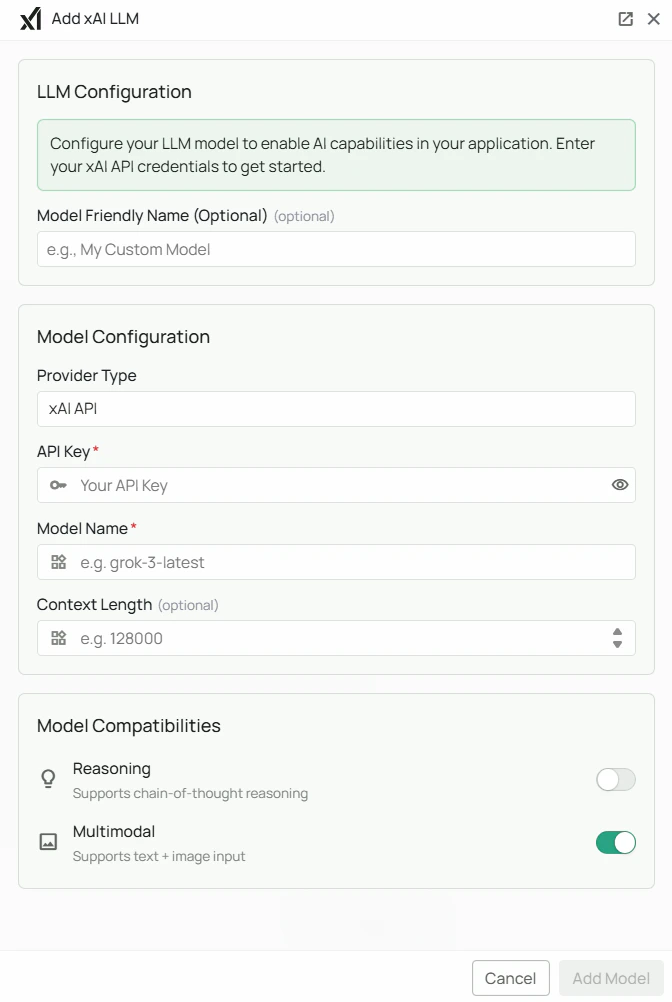 x.ai Grok Configuration Interface