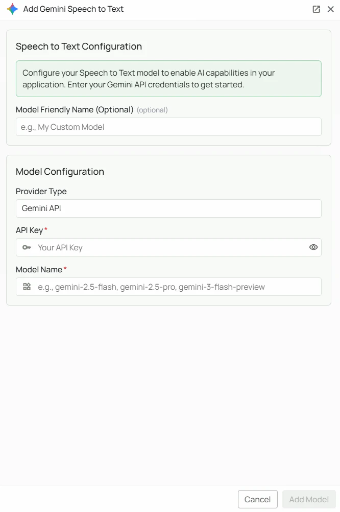 Gemini STT Configuration Interface