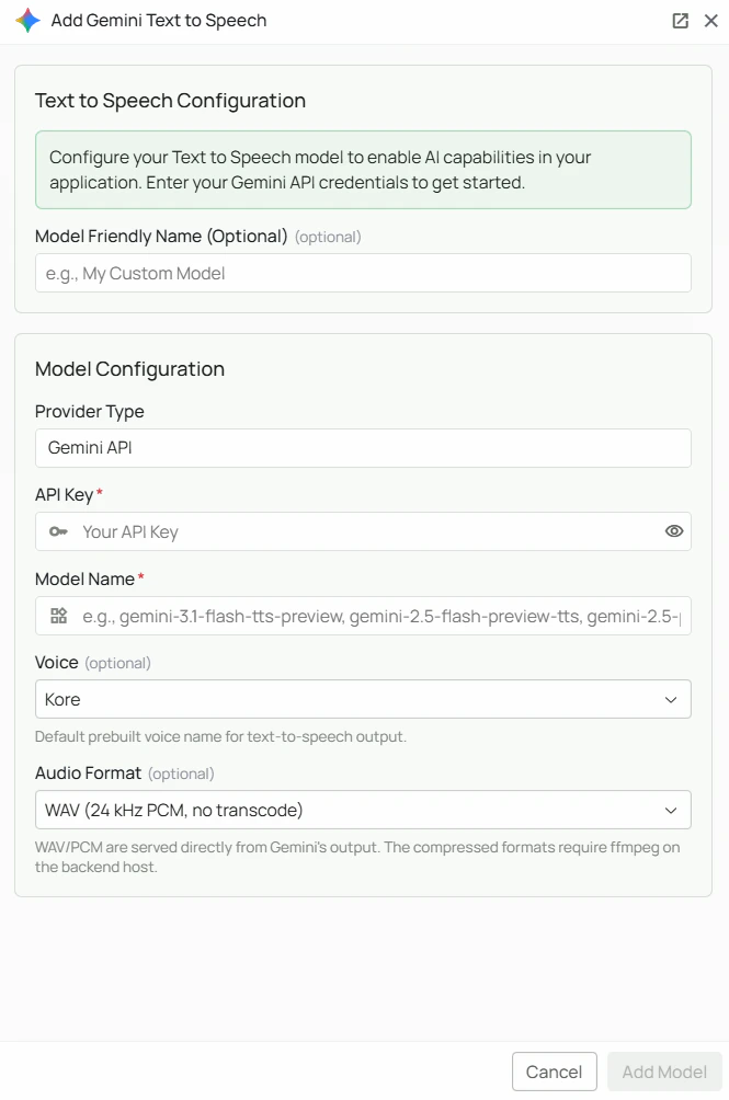 Gemini TTS Configuration Interface