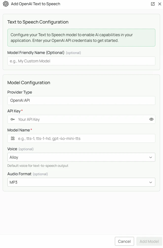 OpenAI TTS Configuration Interface