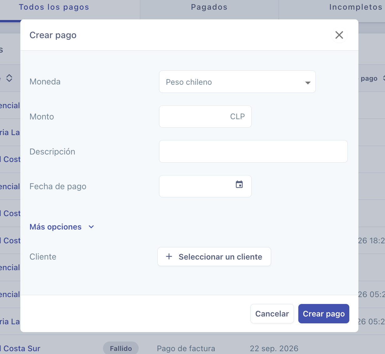 Crear Pago
