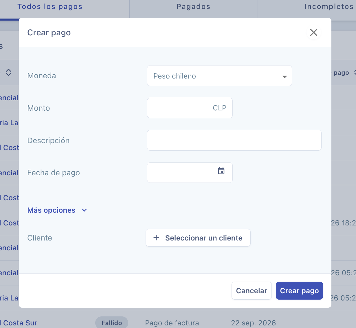 Crear Pago