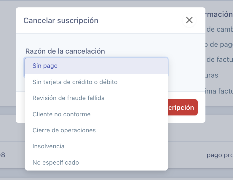 Suscripciones Cancelar