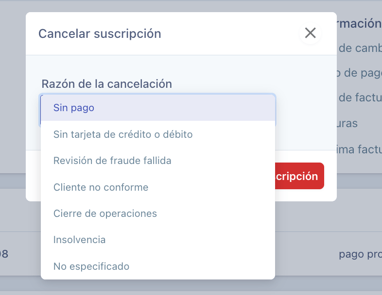 Suscripciones Cancelar Suscripciones Cancelar