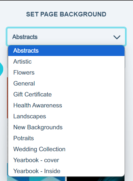 Alphabetically sorted resource categories in the Backgrounds tab dropdown