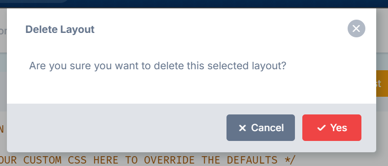 The warning prompt shown before a layout is deleted