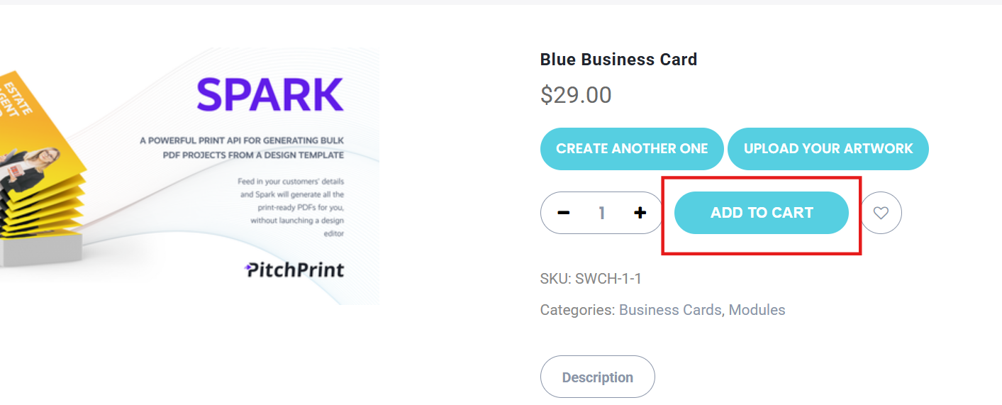 The Add to Cart button active after the customer uploads a design file