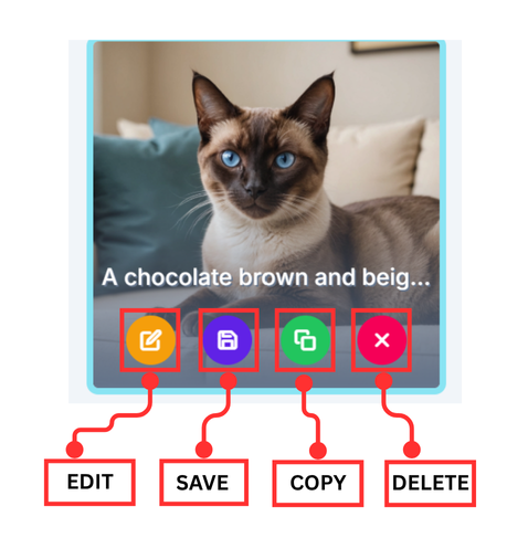 The options that appear when hovering over a generated image
