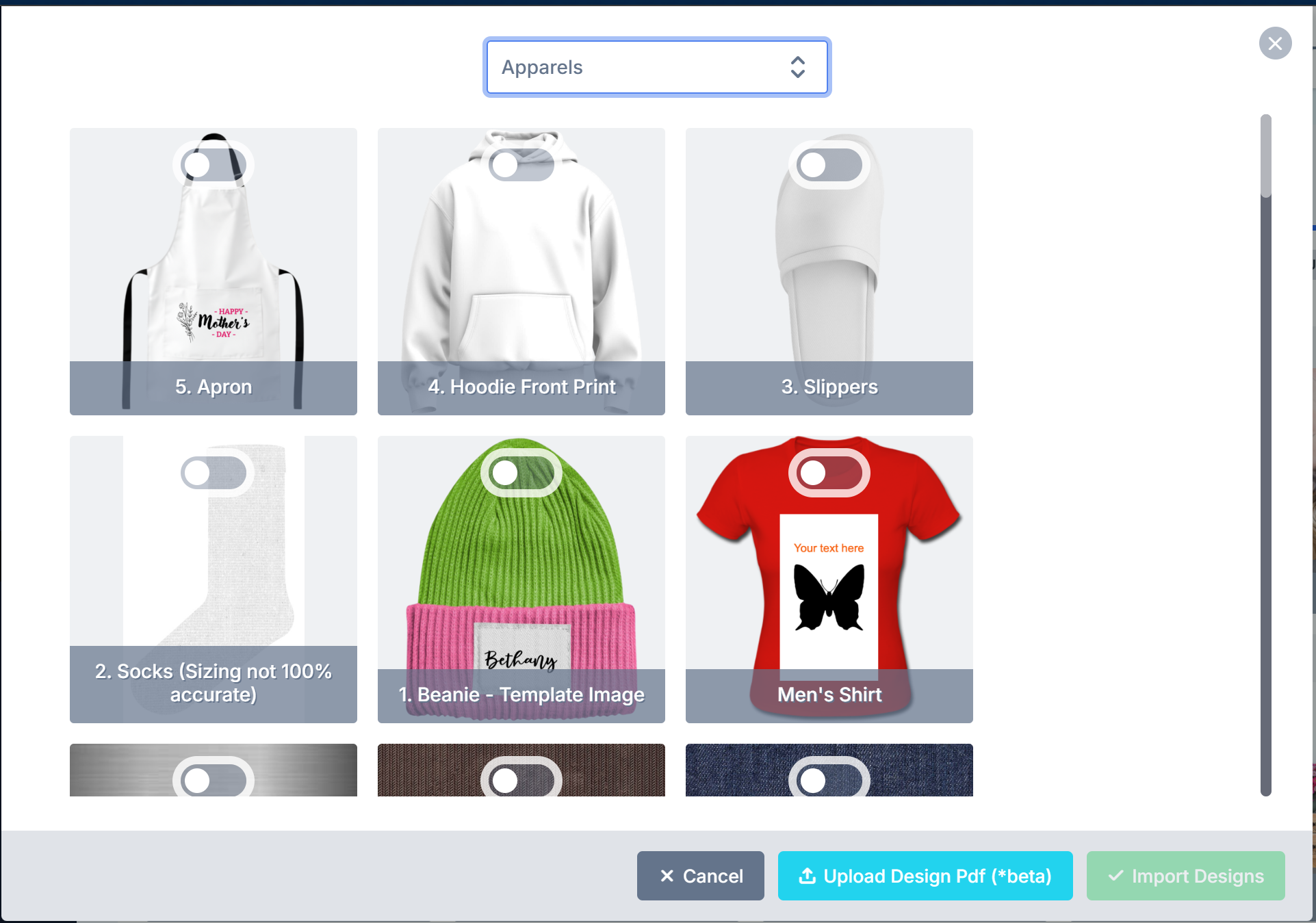 Apparel templates in the Templates Library