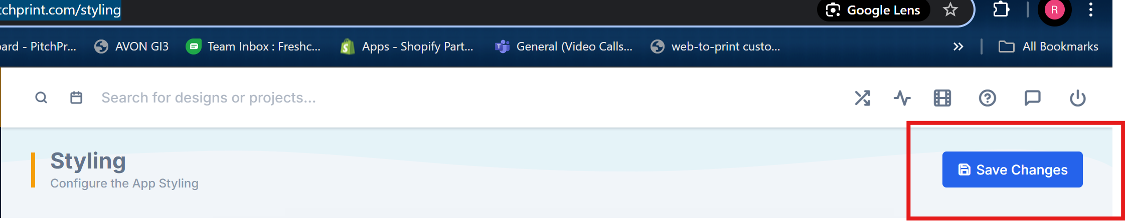 The Save Changes button in the admin Styling section