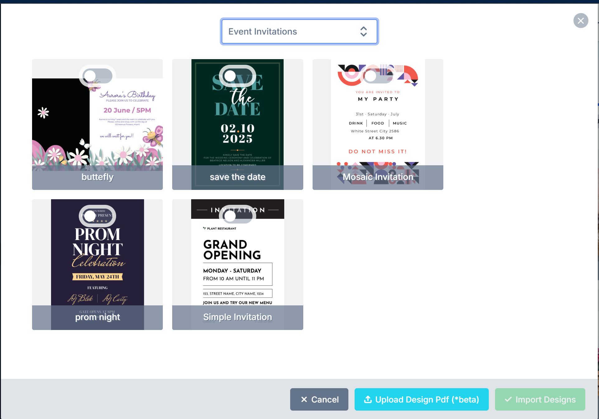 Event Invitations templates in the Templates Library