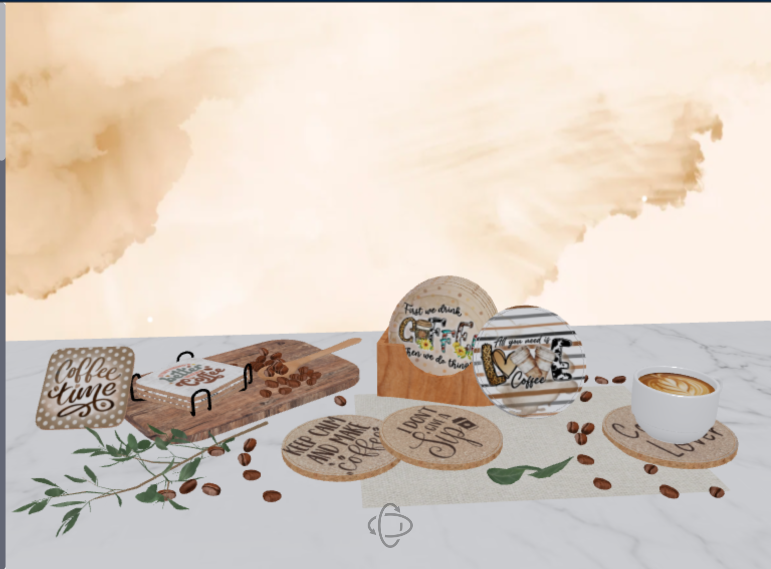 A 3D coasters scene from the new PitchPrint scene library