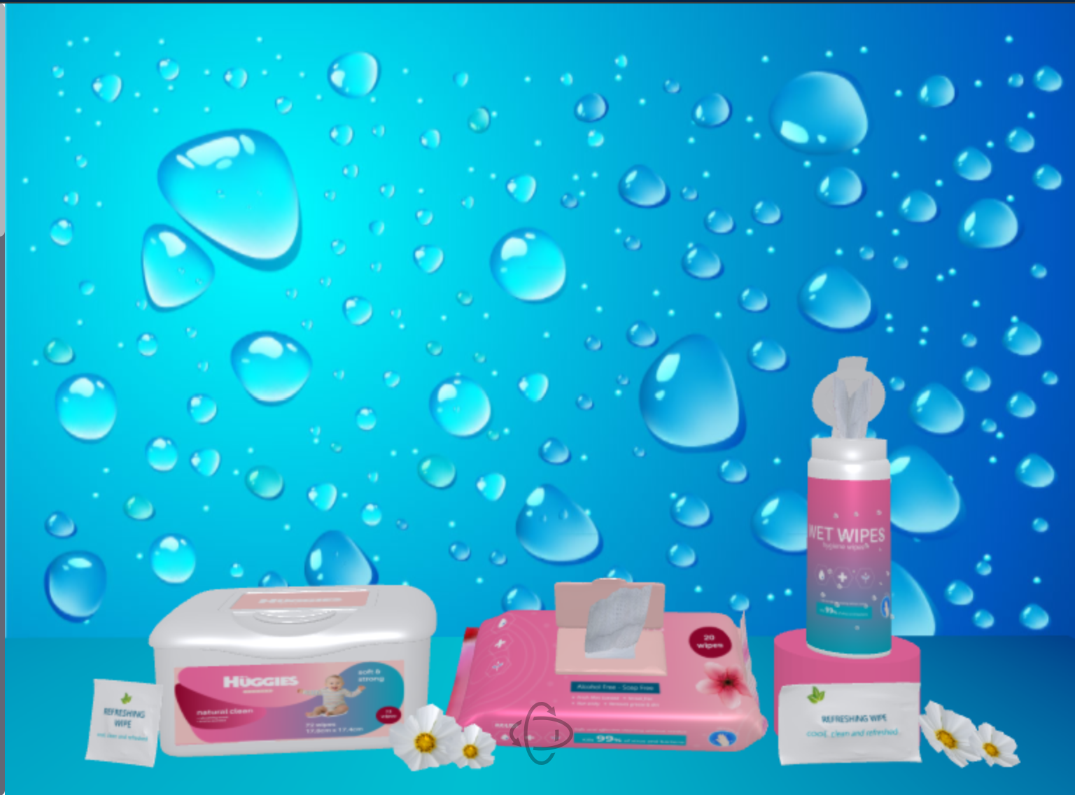 A 3D wet wipes scene from the new PitchPrint scene library