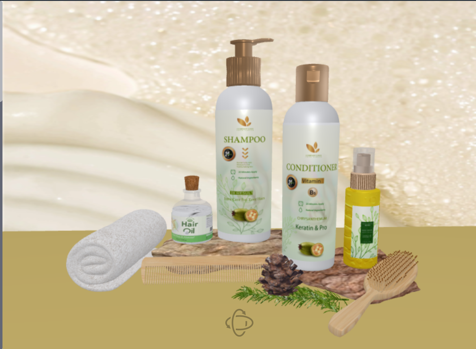A 3D hair care scene from the new PitchPrint scene library