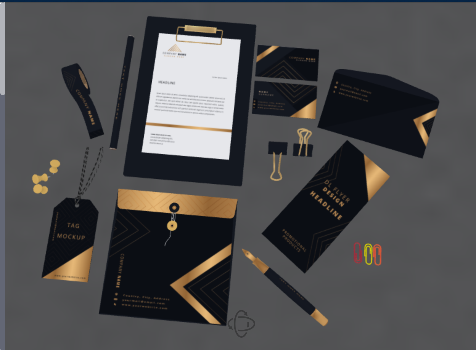 A 3D flat lay stationery scene from the new PitchPrint scene library