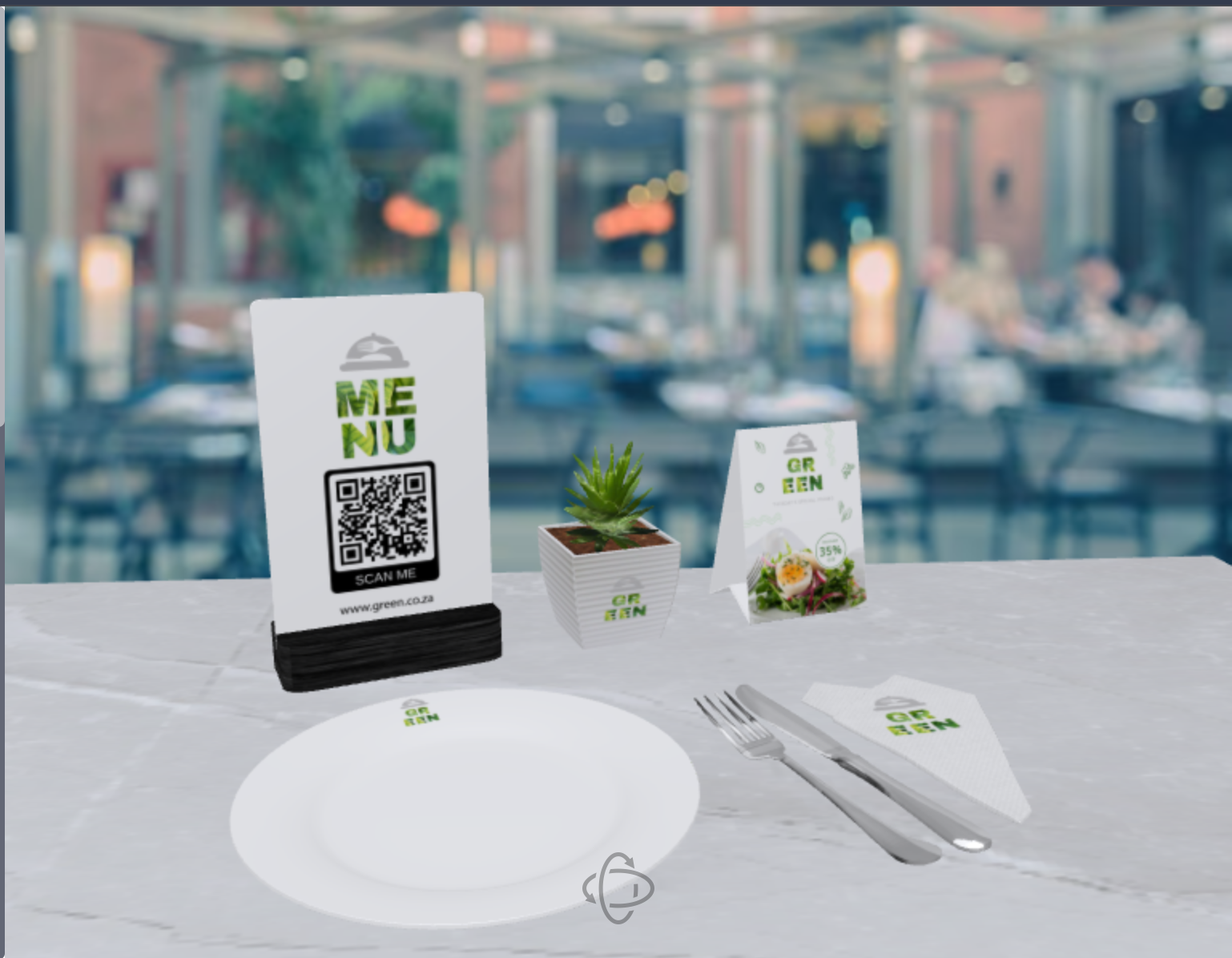 A 3D signage scene preview from the new Signage category