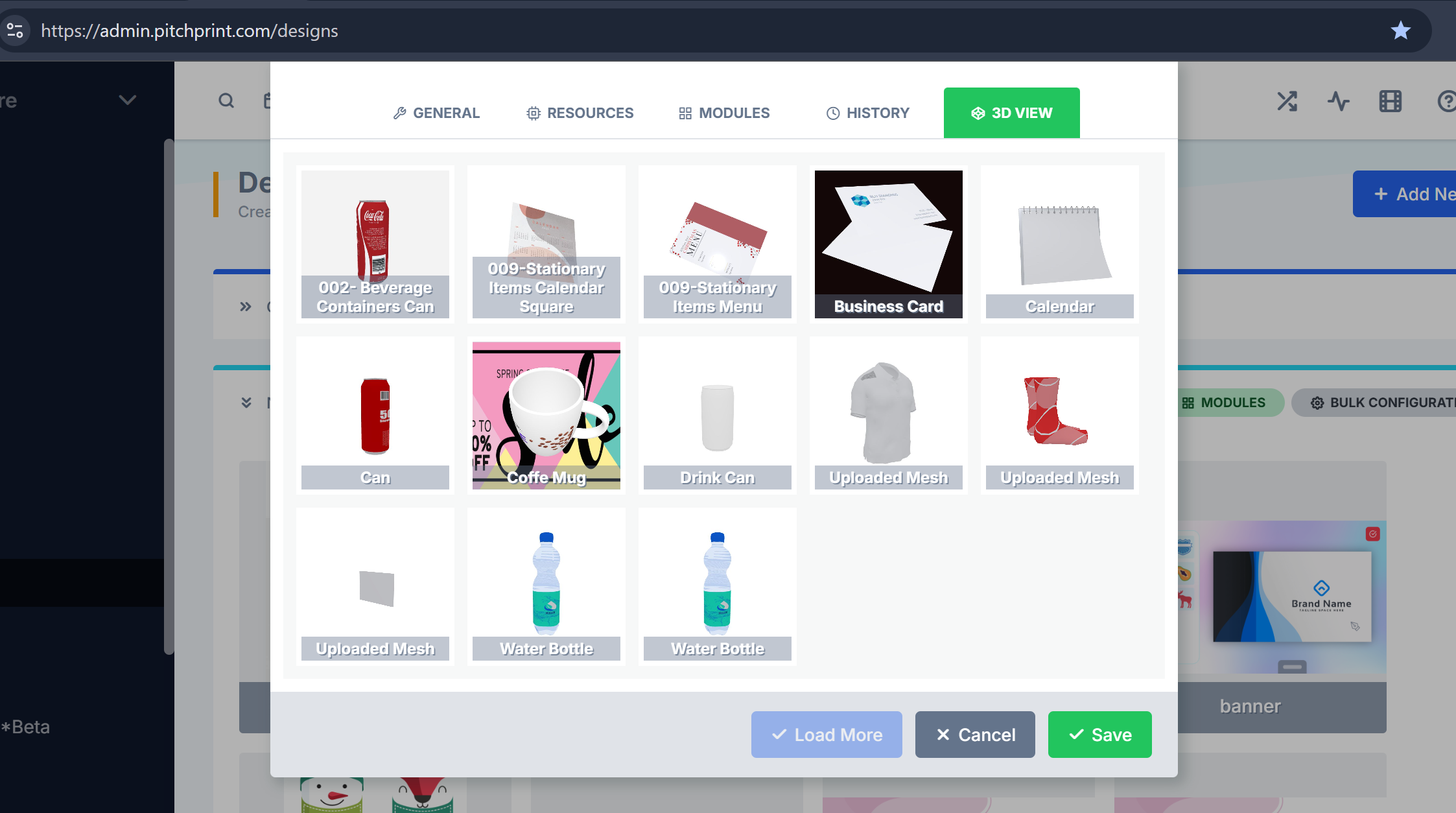 The paginated 3D model list in the design configuration