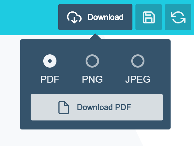PNG and JPEG download options in the front-end app
