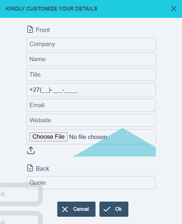 A business card product page with a phone number field formatted by an input mask