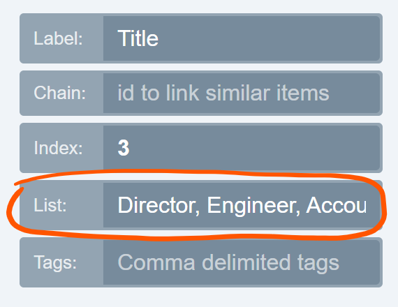 A Textfield's options set to a comma-delimited list of allowed values in admin