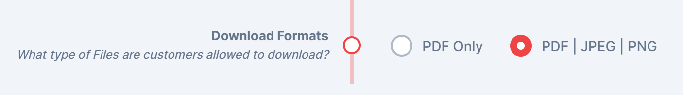 The settings option for which file types customers can download
