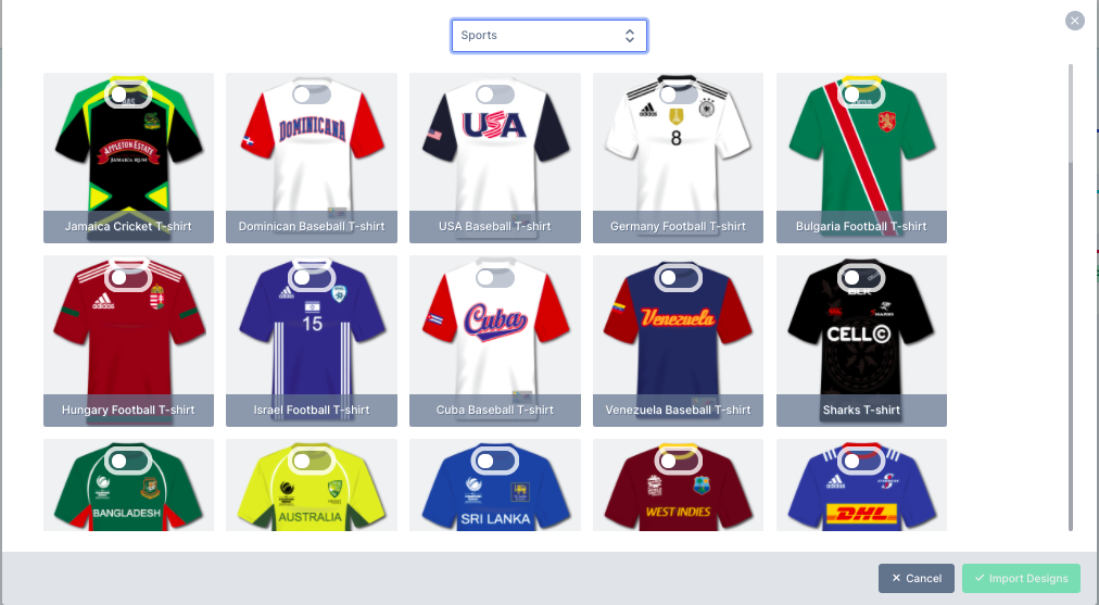 Newly added designs available in the import design library