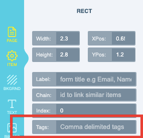 PDF layer tags added to an element's Item tags in the design configuration