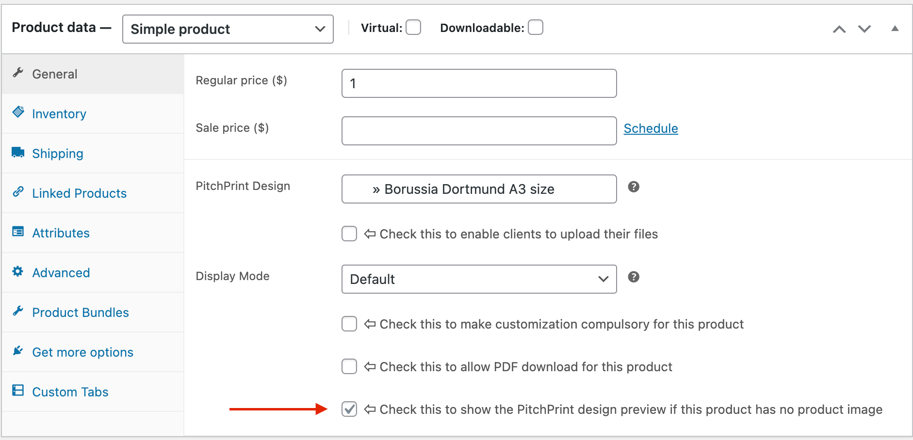 Assigning a design to a product in the WordPress admin
