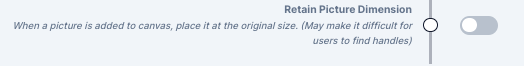 The File Uploads section of settings with the retain dimensions toggle