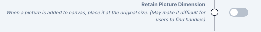 The File Uploads section of settings with the retain dimensions toggle