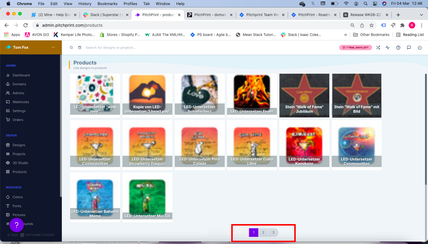 Pagination controls at the bottom of the WIX products page
