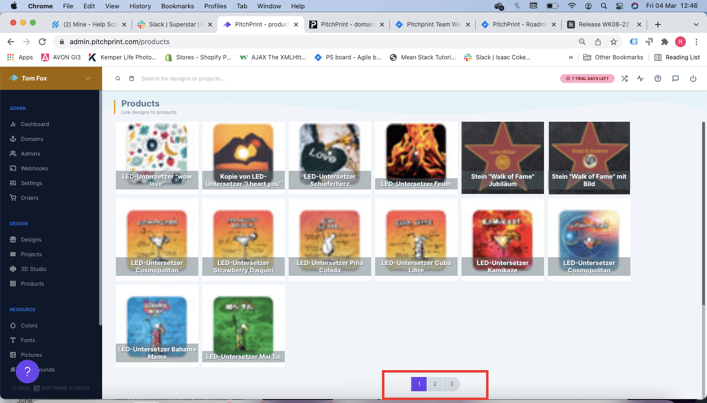 Pagination controls at the bottom of the WIX products page