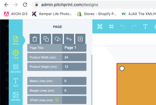 The Page section of a design in the PitchPrint editor