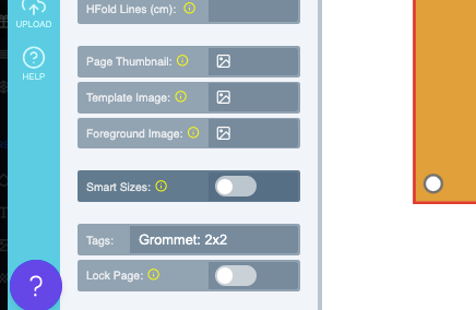 A Grommet tag with horizontal and vertical values entered on a page