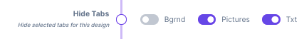 The show and hide tabs options in design configuration settings