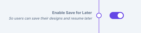 The save for later toggle switch in the settings section for Shopify