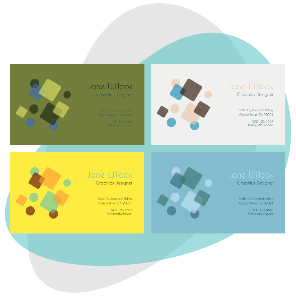 A business card design with a five-colour palette customers can sample from
