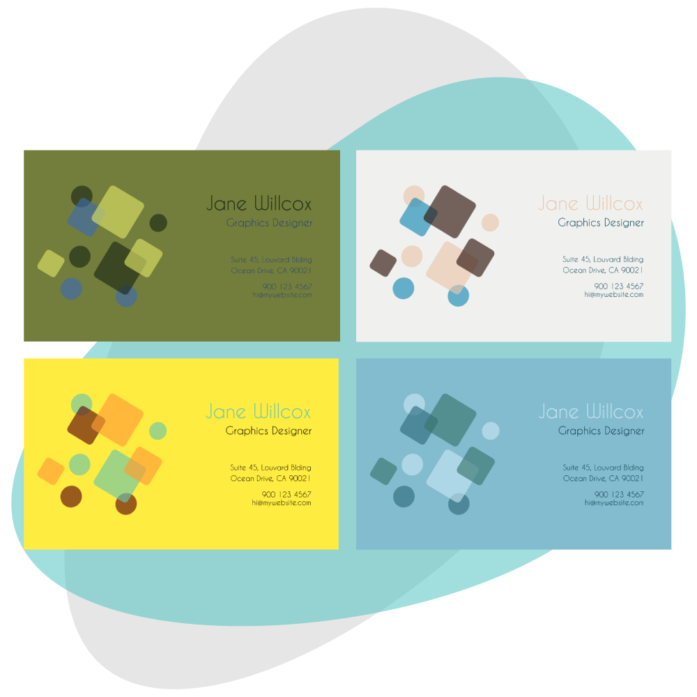 A business card design with a five-colour palette customers can sample from