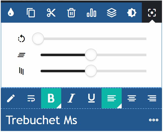 Numeric sliders for rotating and skewing an object on the canvas