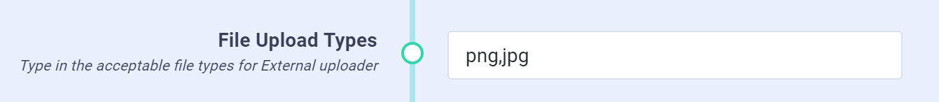 The settings field that limits which file types users can upload in the plugin