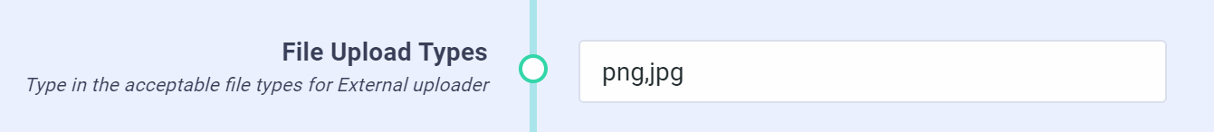 The settings field that limits which file types users can upload in the plugin