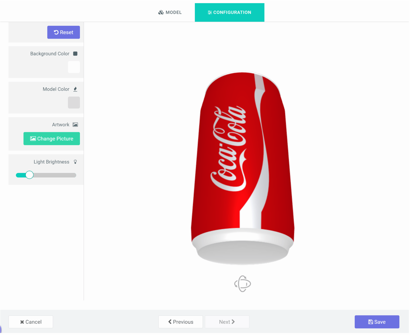 A design previewed on a product in perspective using the 3D view