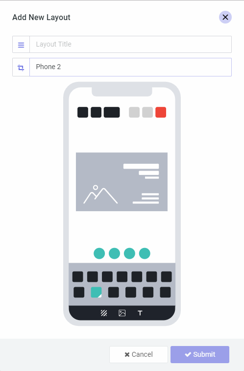 Adding a new layout and choosing the Phone 2 option from the layout collection