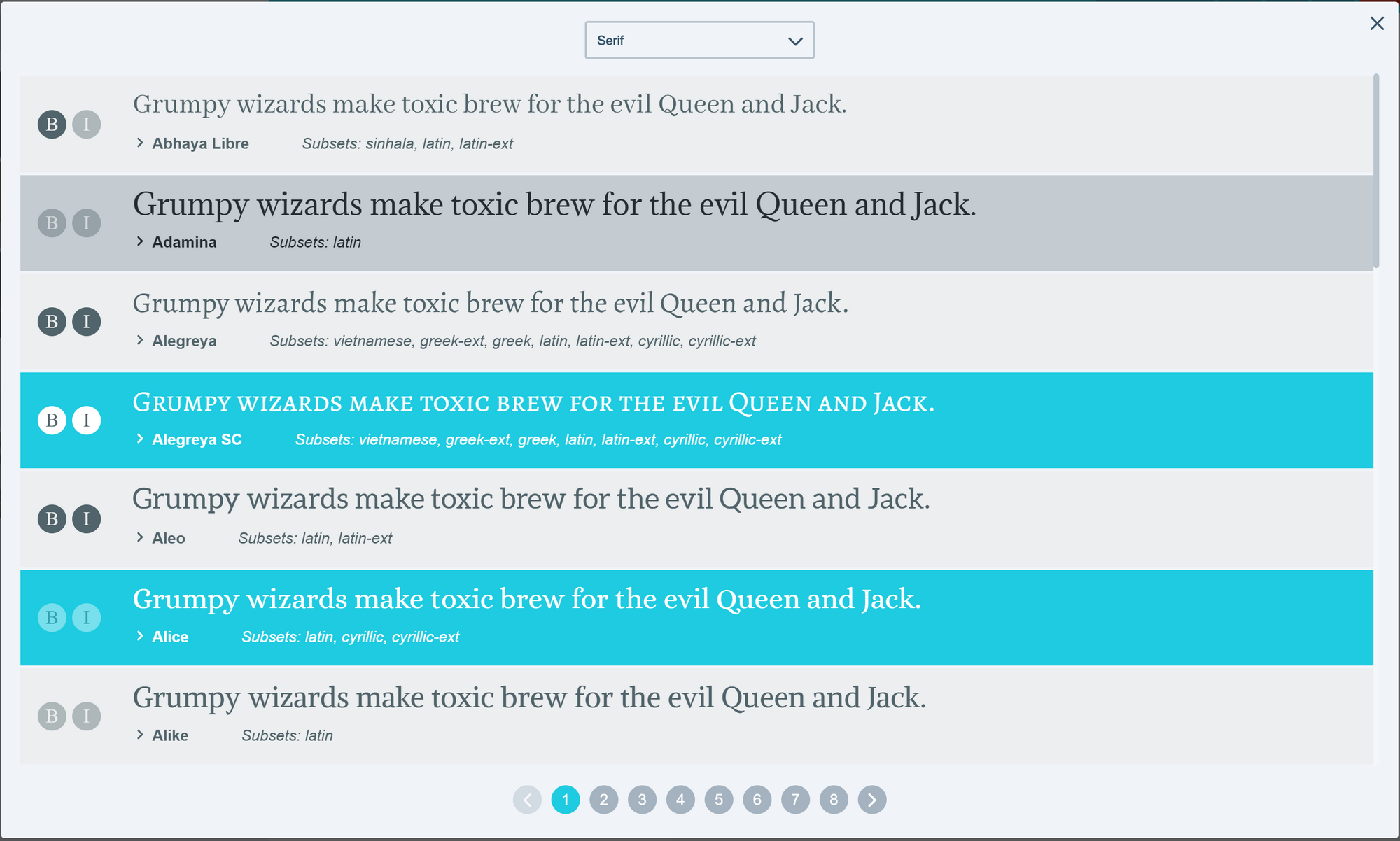 The font picker with the option to import a Google Font
