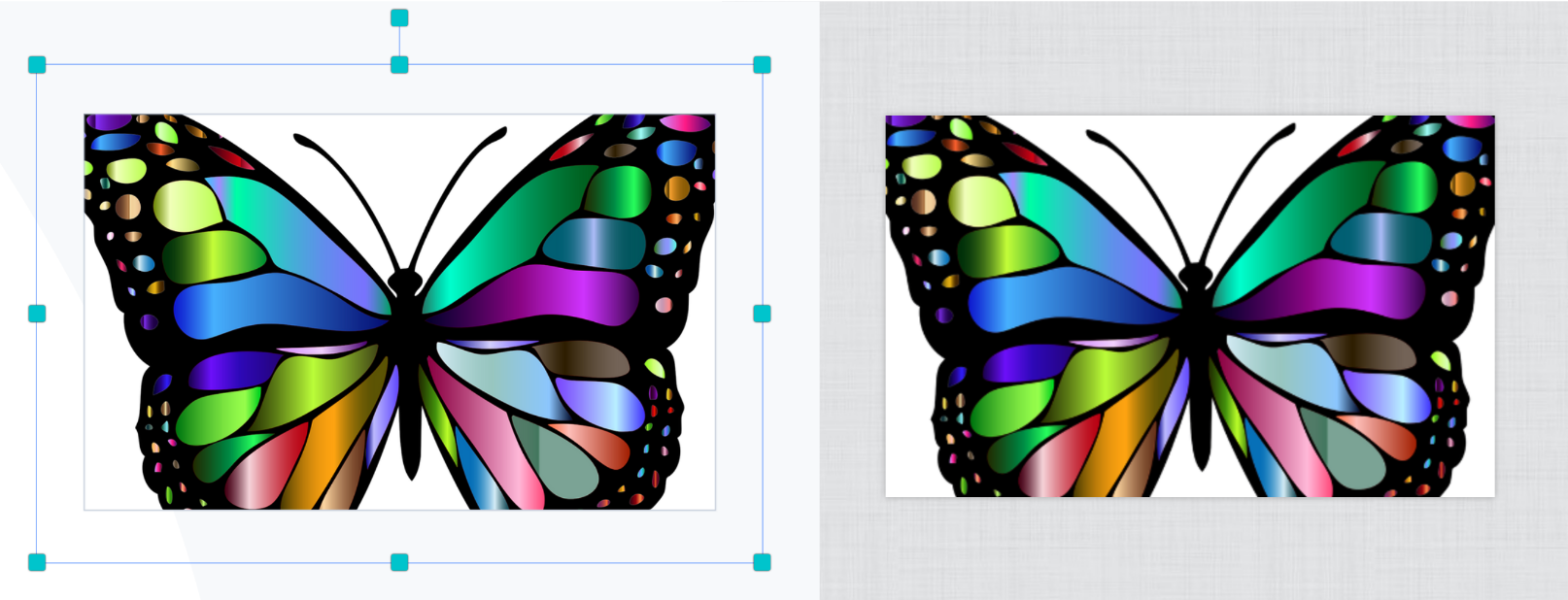 Selected items with control anchors extending past the canvas edge in v10