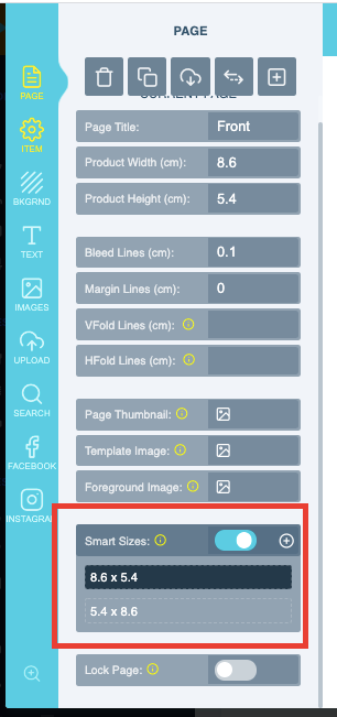 Smart Canvas option in the left panel of the design editor with the plus icon for adding a smart page