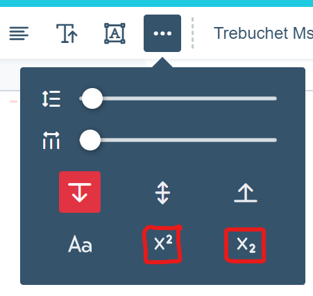 The superscript and subscript buttons in the editor text toolbar