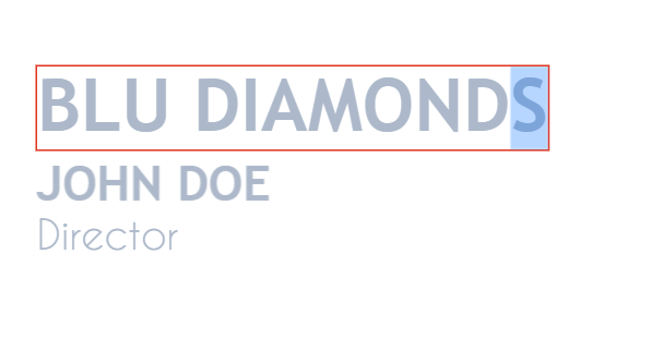 A character highlighted in a text element before applying superscript