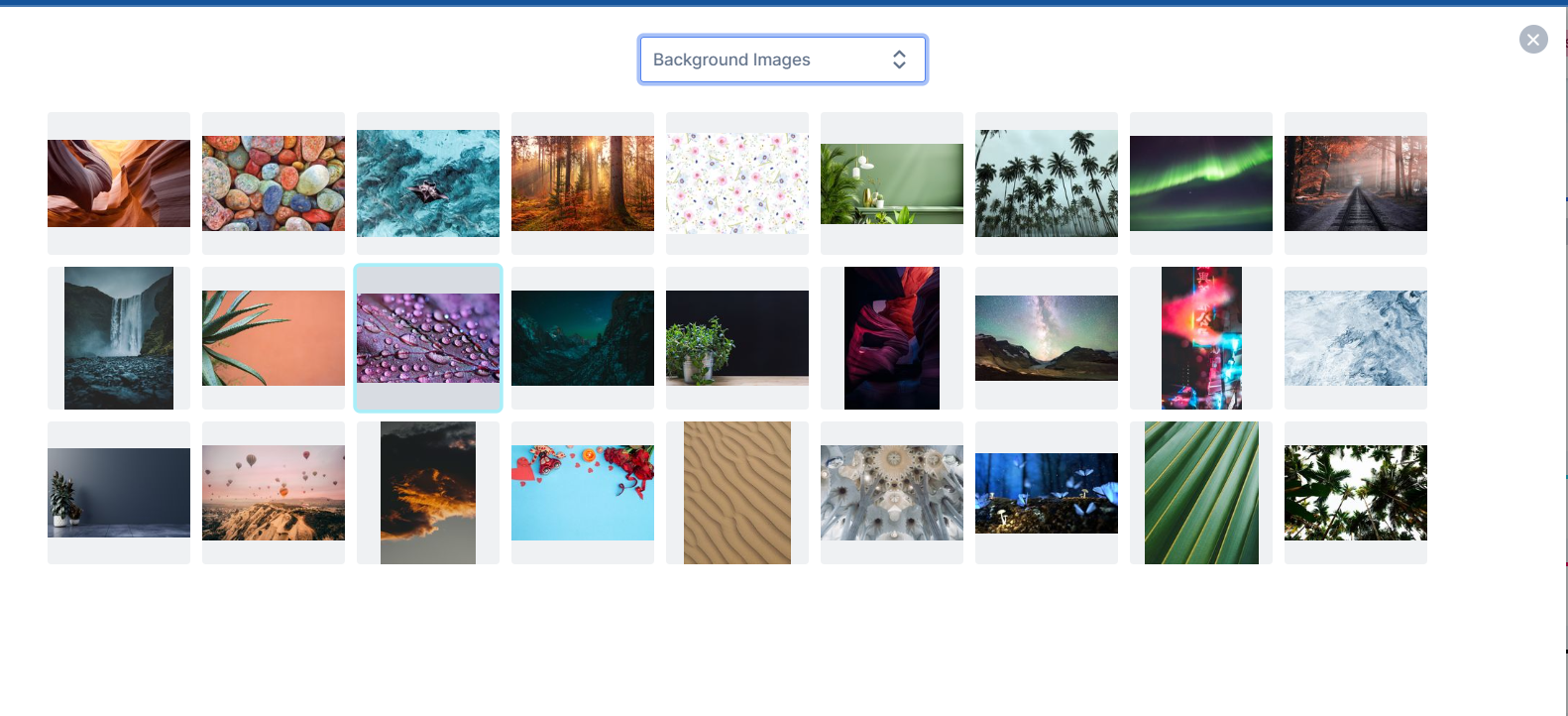 Thumbnails from the newly added background and picture categories, second set